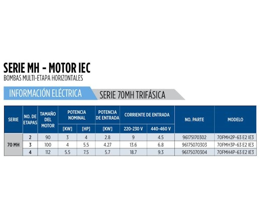 Motobomba Multietapas H 5.5Hp 220-440V 3F 2X1.5” Franklin 70Fmh3p-63 E2 IE3