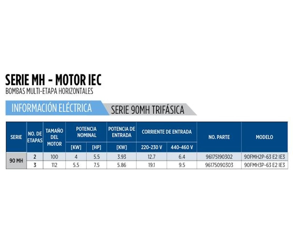 Motobomba Multietapas H 7.5Hp 220-440V 3F 2X1.5” Franklin 90Fmh3p-63 E2 IE3