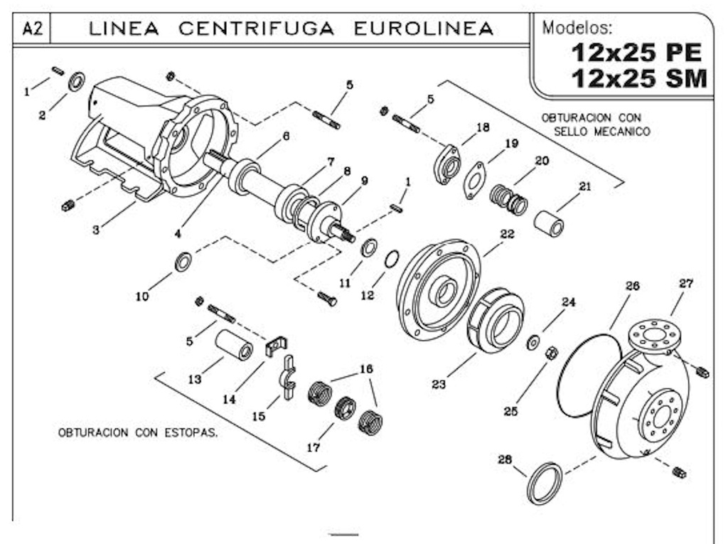 Bomba Centrifuga Eje Libre 6X5" Ihm Eurolinea 12x25Pe