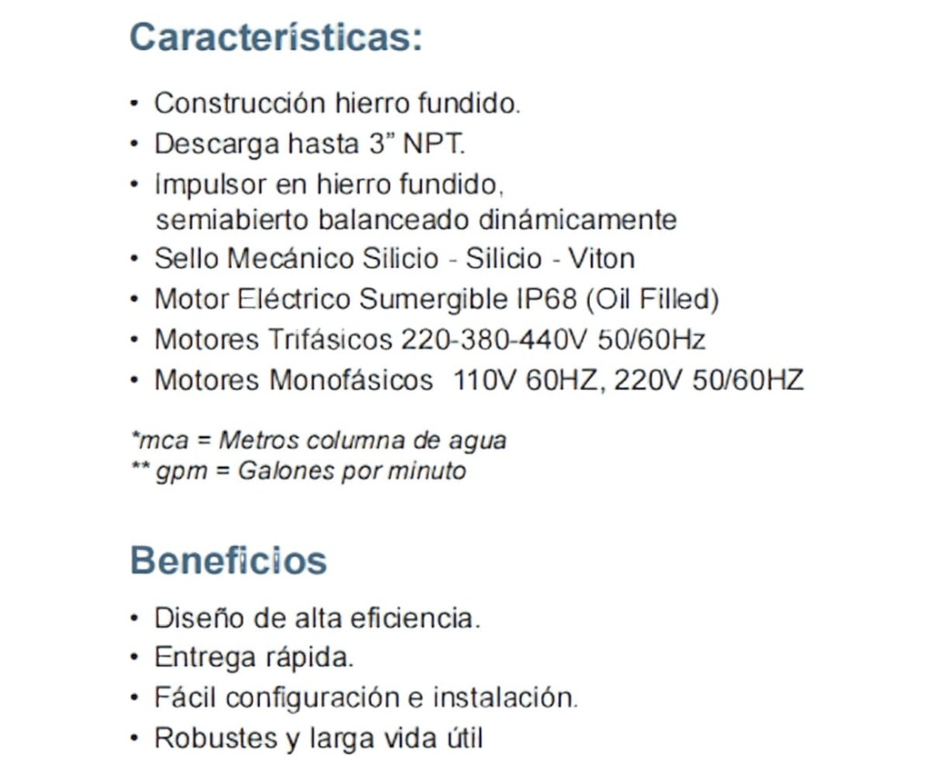 Motobomba Sumergible 1Hp 220V 1F 3" Barnes Nbe 3 10-1-4-220
