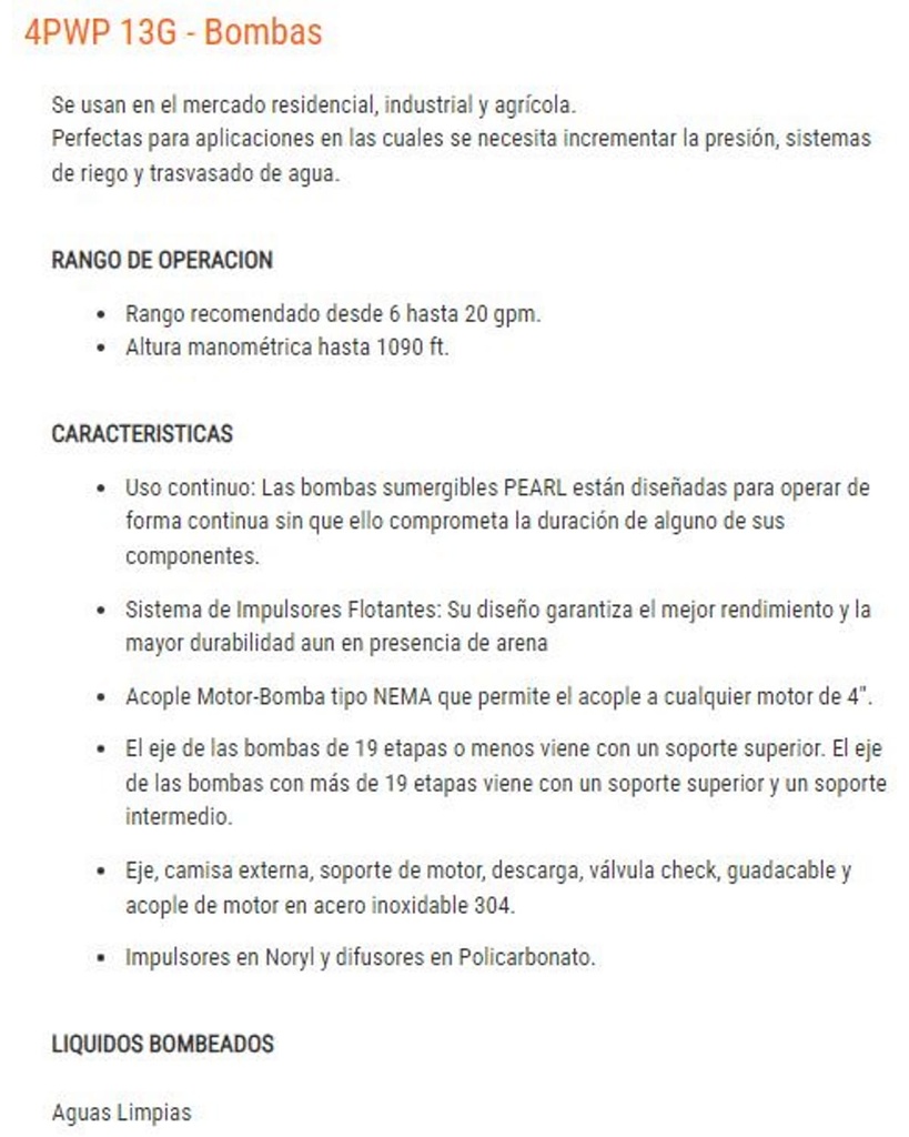 Motobomba Lapicero 2Hp 220V 3F 1.25" Pearl 44Pwp13G20C36P3