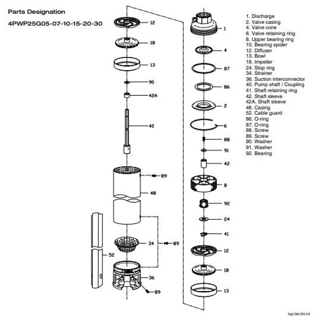 Motobomba Lapicero 1Hp 110V 1F 1.25" Pearl 4Pwp25G10A16P3C