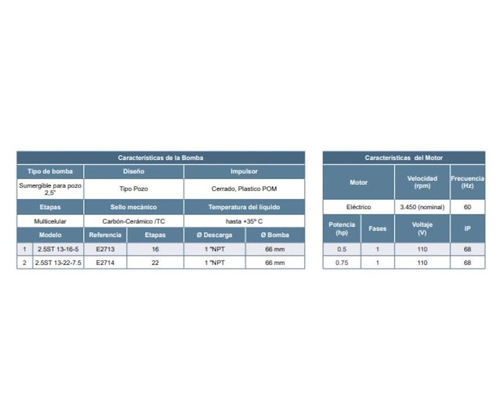 Motobomba Lapicero 2.5” 0.75Hp 110V 1F 1″ Barnes 2.5St 13-22-7.5