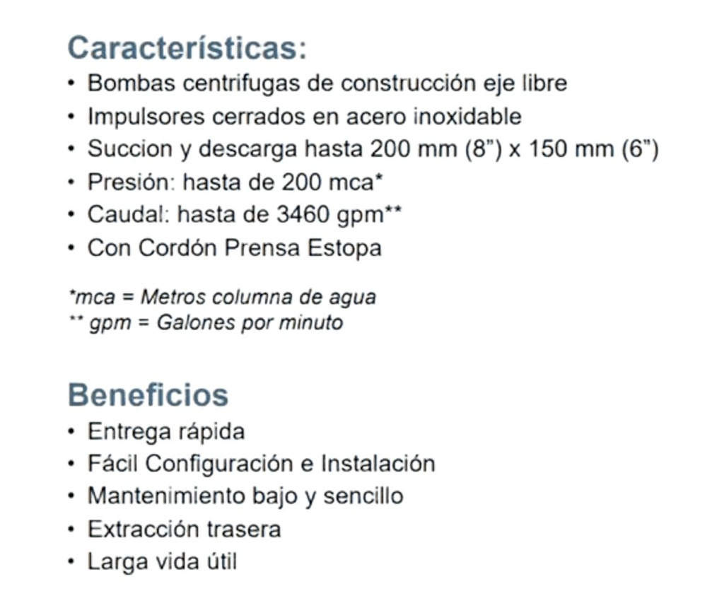 Motobomba Centrifuga Eje Libre 125X100mm Barnes Irp 125X100X250 F