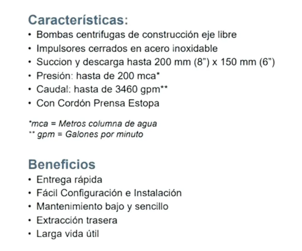 Motobomba Centrifuga Eje Libre 200X125mm Barnes Irp 200X125X315 F