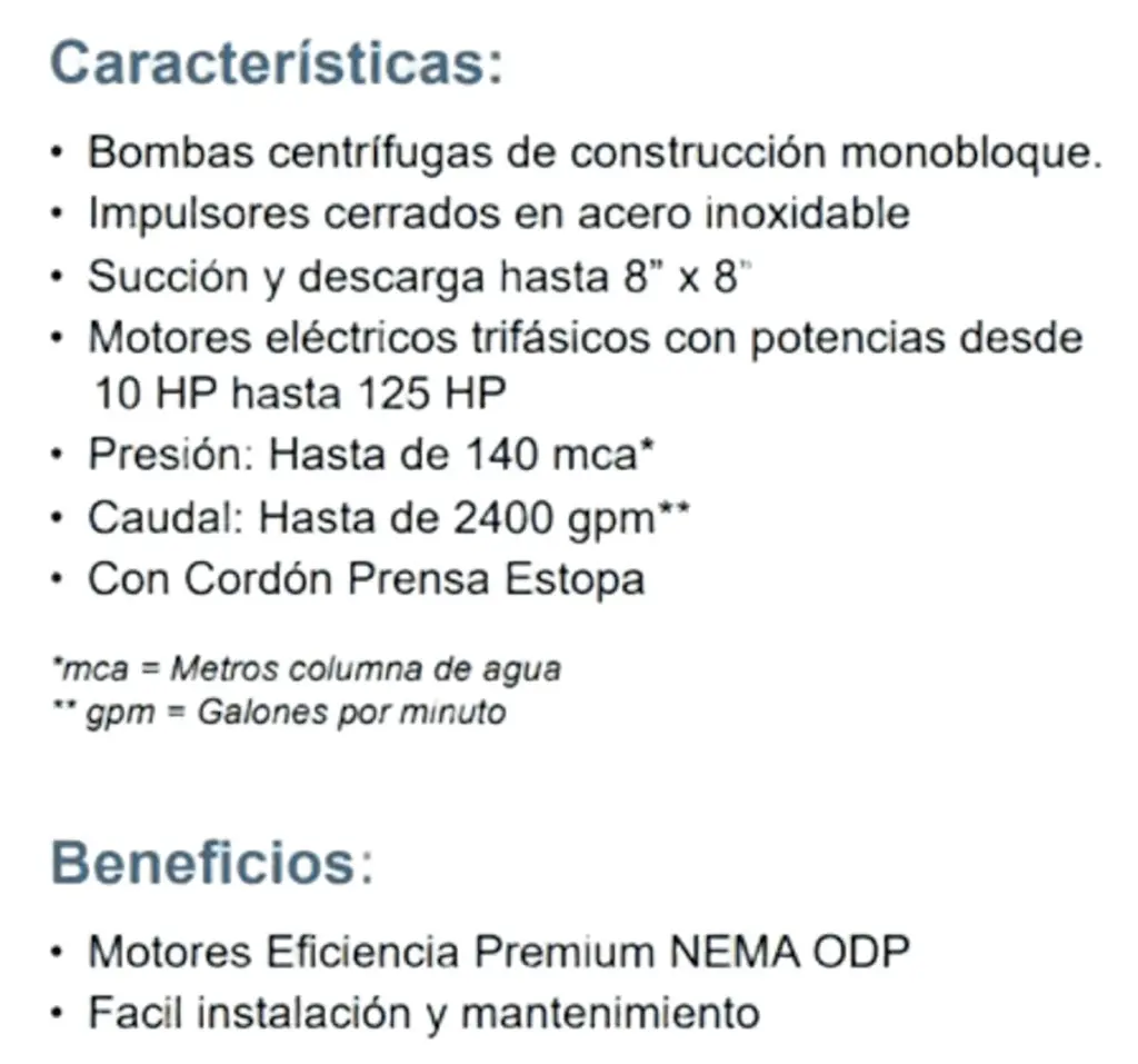 Motobomba Vertical en Linea 60Hp 220-440V 3F 6X6" Barnes Ivp cc 6X6X11