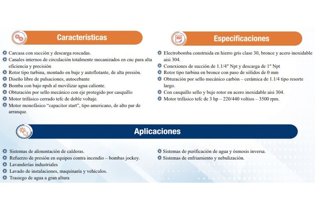 Motobomba Regenerativa 3Hp 220-440V 3F 1.25X1" Ihm Turbiline Te-300Tw-IE3