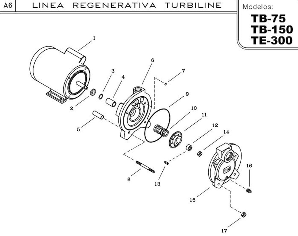 Motobomba Regenerativa 3Hp 220-440V 3F 1.25X1" Ihm Turbiline Te-300Tw-IE3