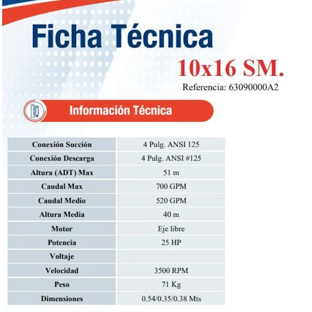 Bomba Centrifuga 25Hp Eje Libre 4X4" Ihm Eurolinea 10x16Sm