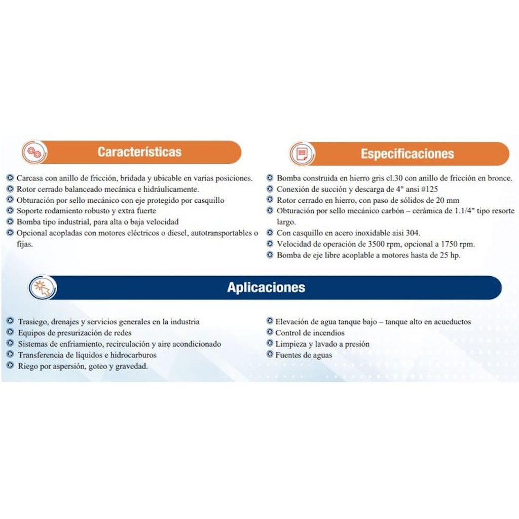 Bomba Centrifuga 25Hp Eje Libre 4X4" Ihm Eurolinea 10x16Sm