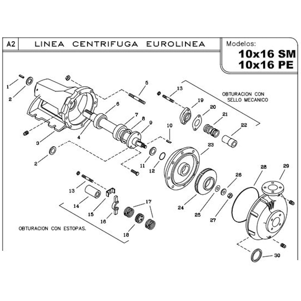 Bomba Centrifuga 25Hp Eje Libre 4X4" Ihm Eurolinea 10x16Sm