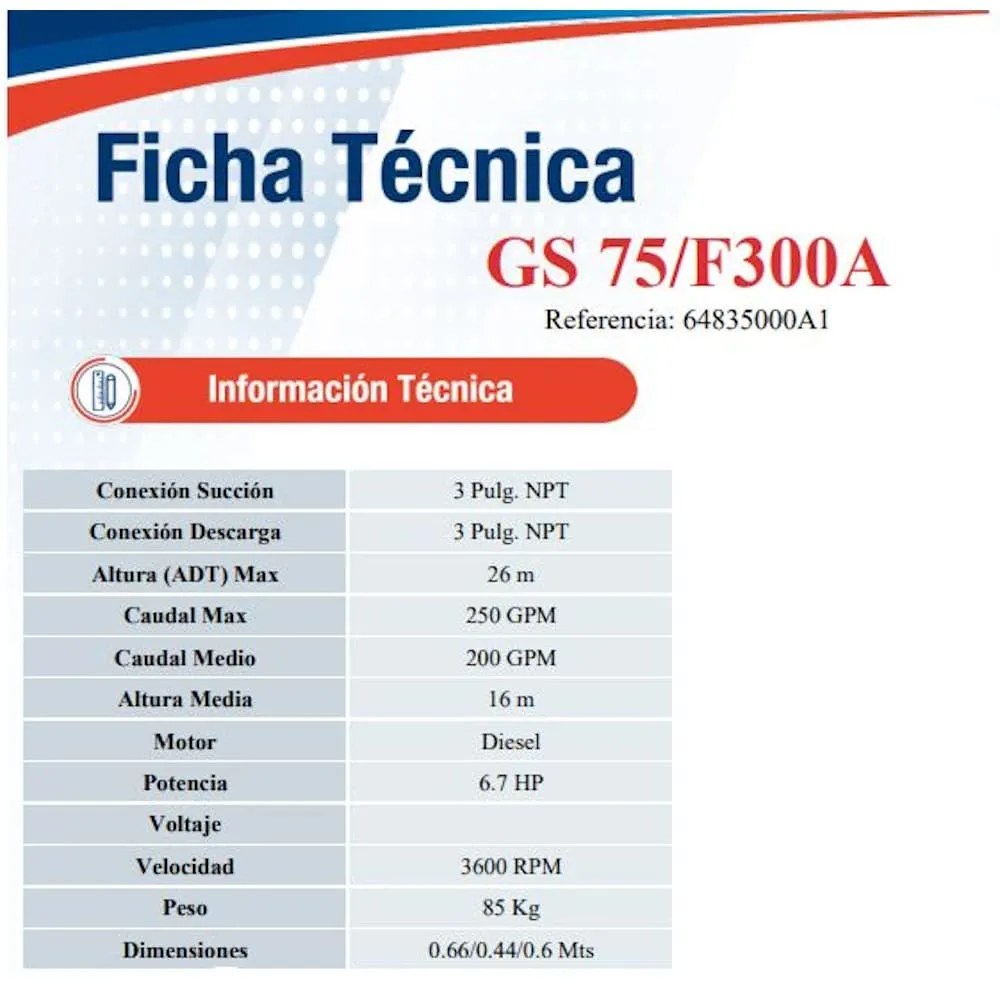 Motobomba Autocebante 6.7Hp Diesel 3X3" Ihm Gs 75/F300A 1”