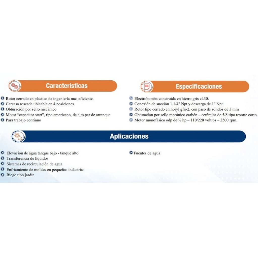 Motobomba Centrifuga 0.5Hp 110-220V 1F 1.25X1" Ihm Caracol Super 1A-1/2W