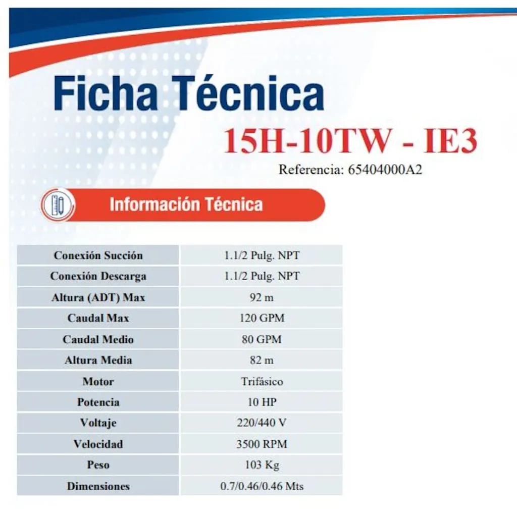 Motobomba Centrifuga 10Hp 220-440V 3F 1.5X1.5" Ihm Hy-Flo 15H-10Tw-IE3