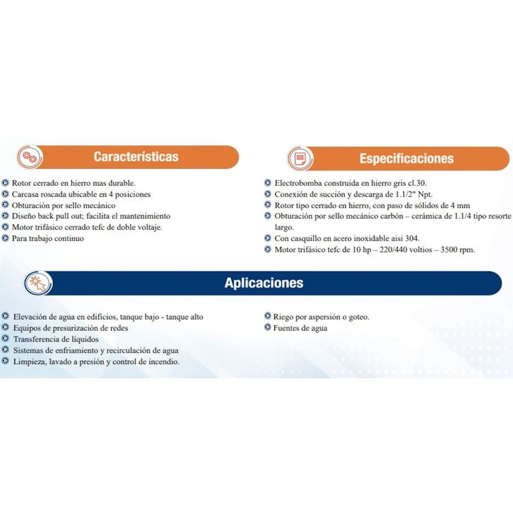 Motobomba Centrifuga 10Hp 220-440V 3F 1.5X1.5" Ihm Hy-Flo 15H-10Tw-IE3