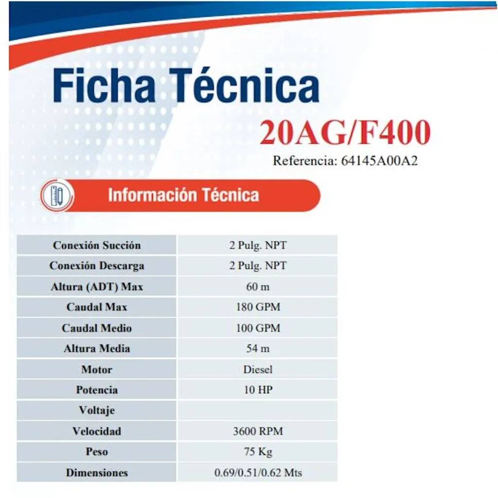 Motobomba Centrifuga 10Hp Diesel 2x2" Ihm Hy-Flo 20Ag/F400A