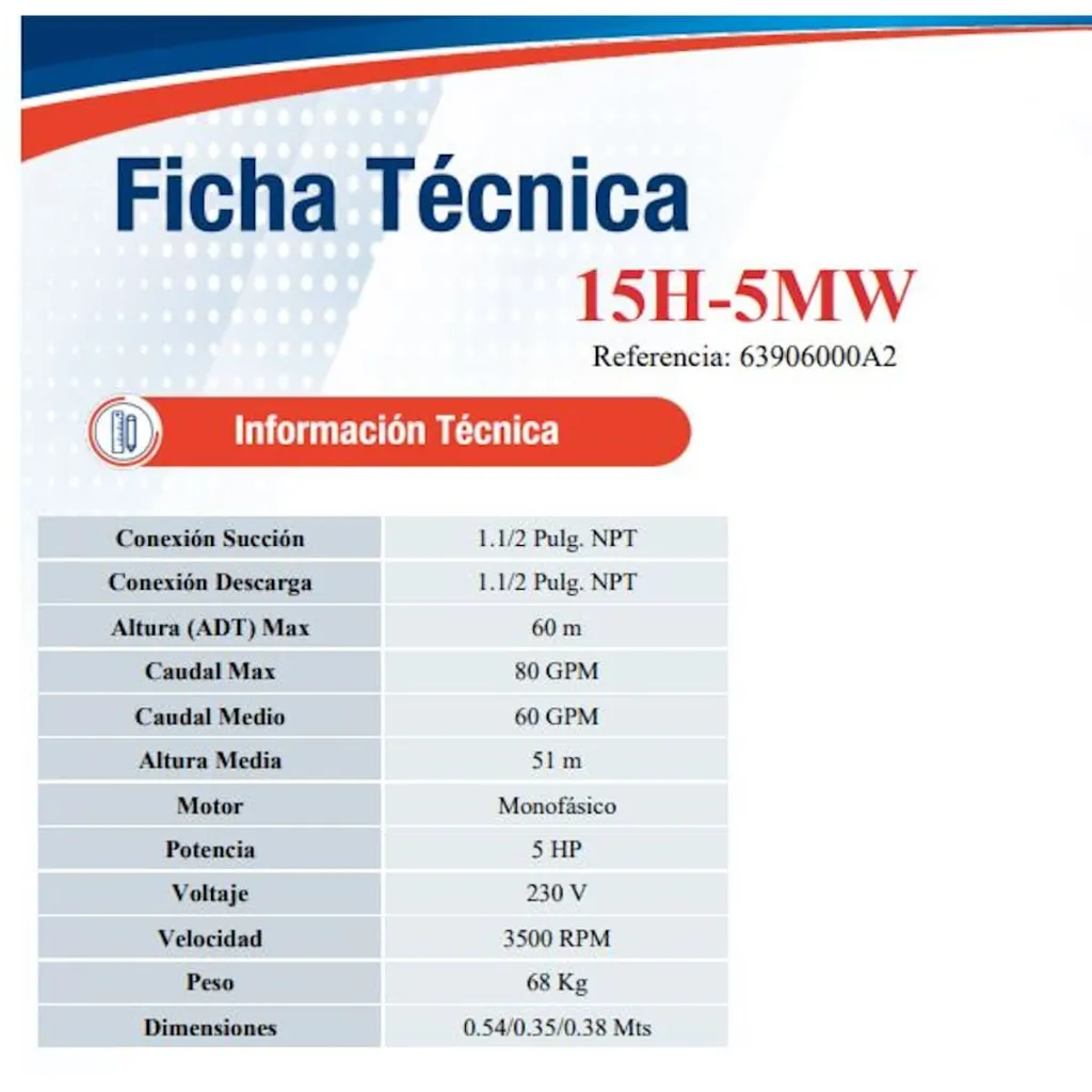 Motobomba Centrifuga 5Hp 220V 1F 1.5X1.5" Ihm Hy-Flo 15H-5Mw