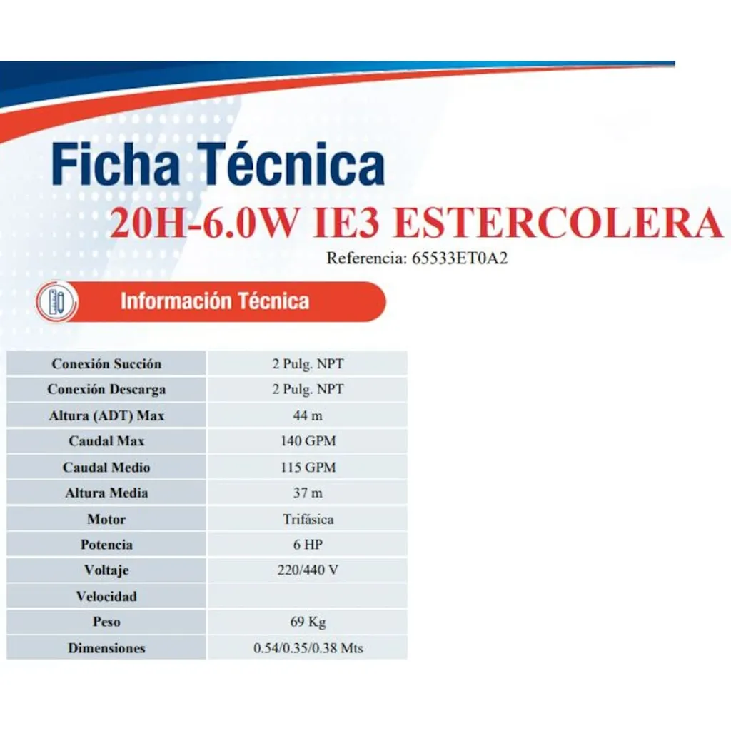 Motobomba Centrifuga 6Hp 220-440V 3F 2X2" Ihm Hy-Flo 20H-6W-IE3