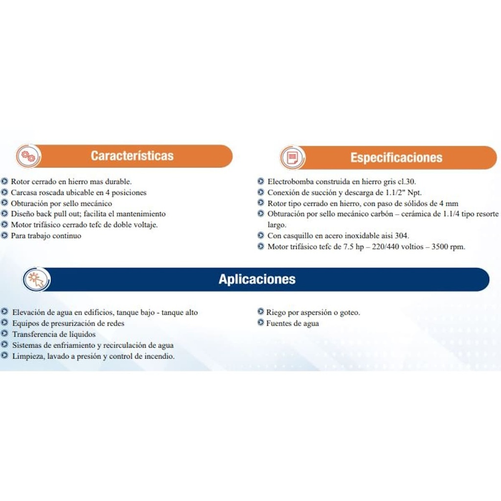 Motobomba Centrifuga 7.5Hp 220-440V 3F 1.5X1.5" Ihm Hy-Flo 15H-7.5Tw-IE3