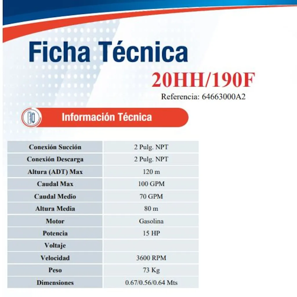 Motobomba Centrífuga 15Hp Gasolina 2X2" Ihm Hy-flo 20Hh/192F-2