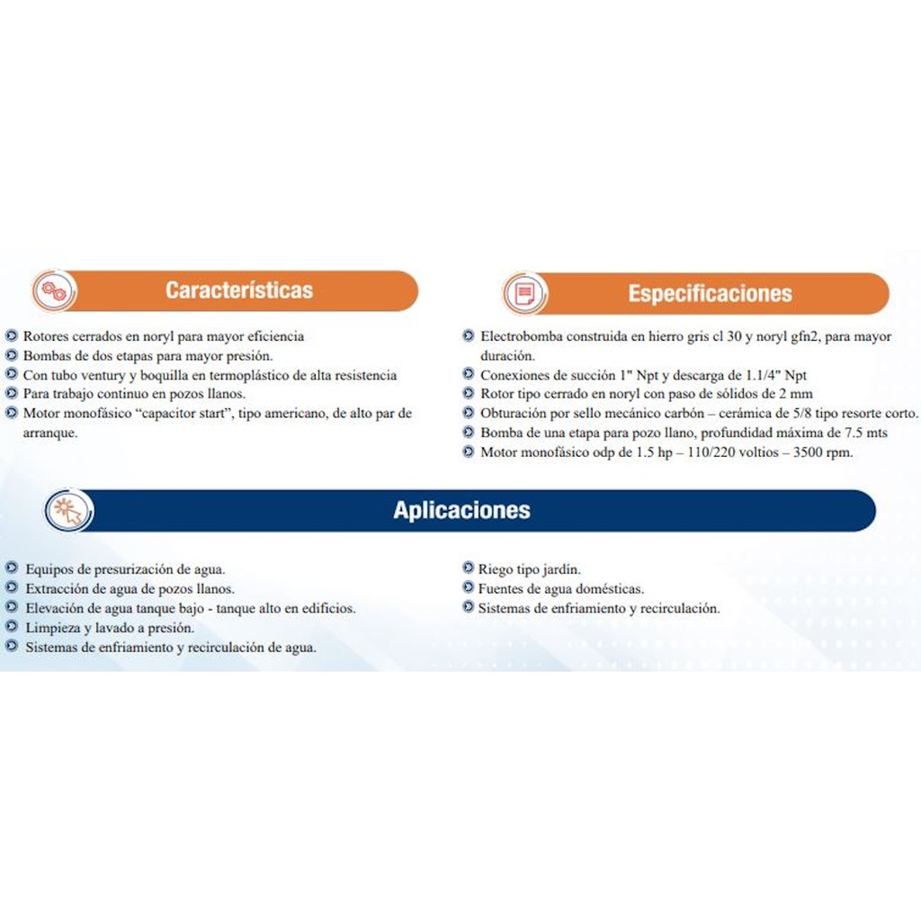Motobomba Jet 1.5Hp 110-220V 1F 1.25X1" Ihm Eyector Js2-1.5Mw