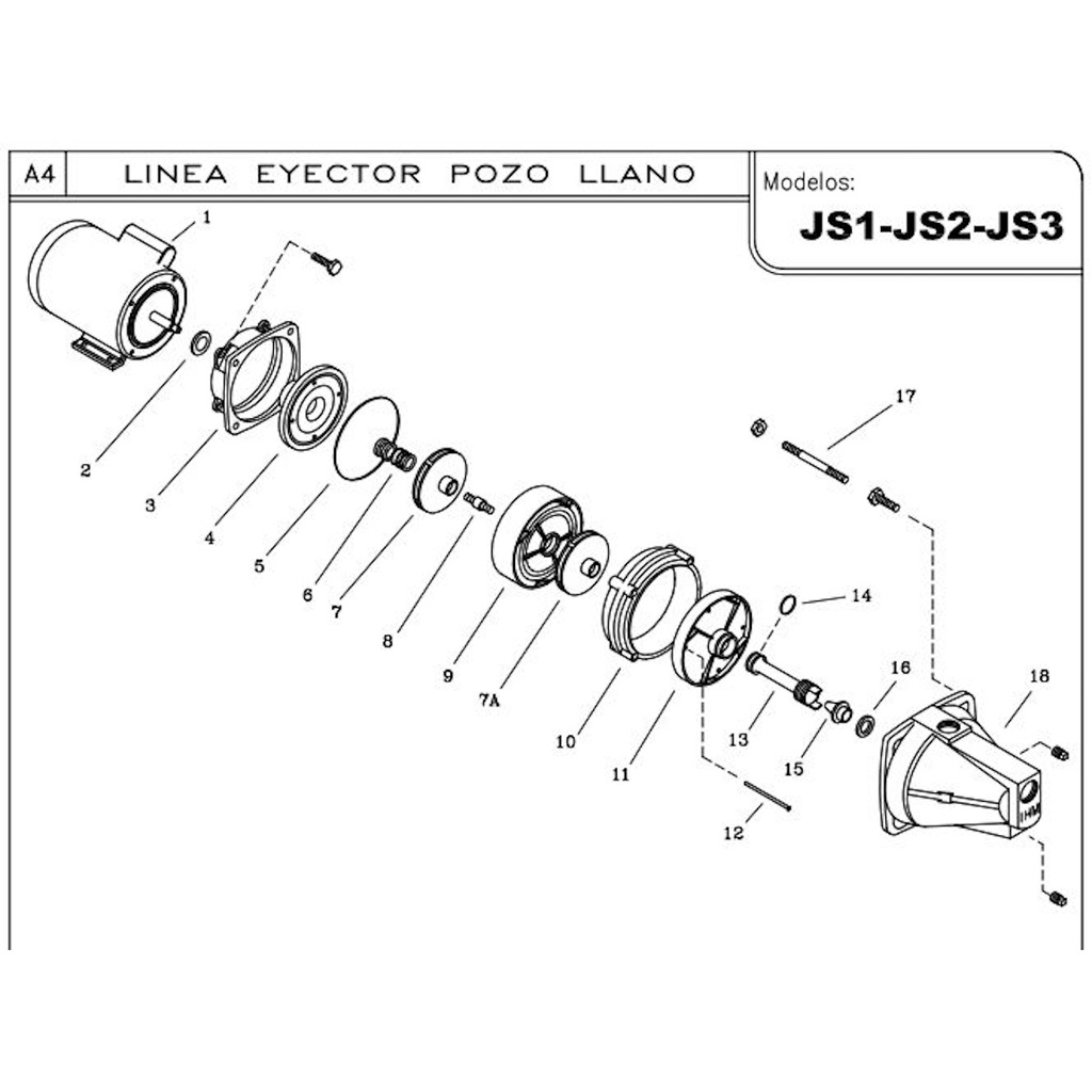 Motobomba Jet 1.5Hp 110-220V 1F 1.25X1" Ihm Eyector Js2-1.5Mw