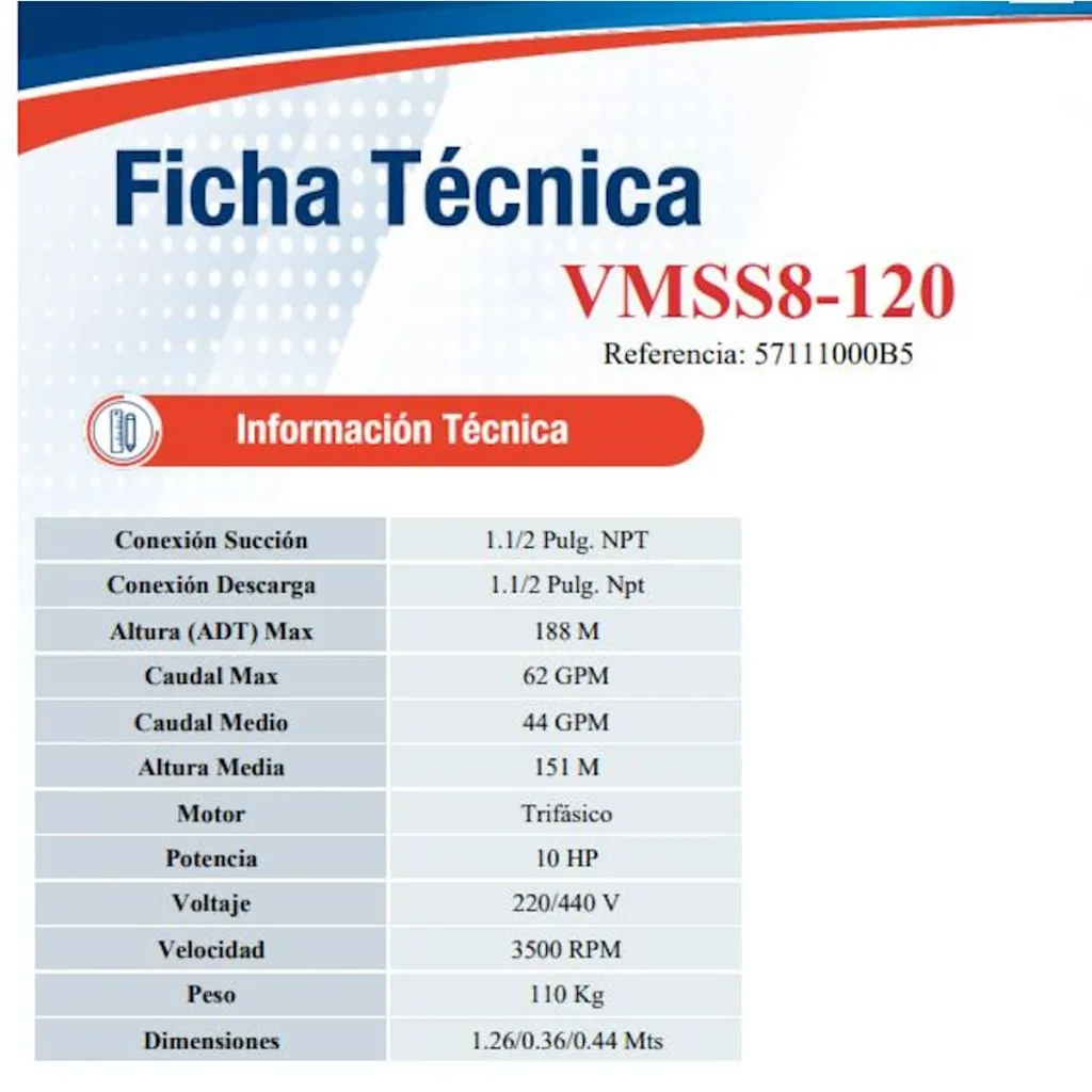 Motobomba Multietapas V 10Hp 220-440V 3F 2X2" Ihm Ture Vmss8-120
