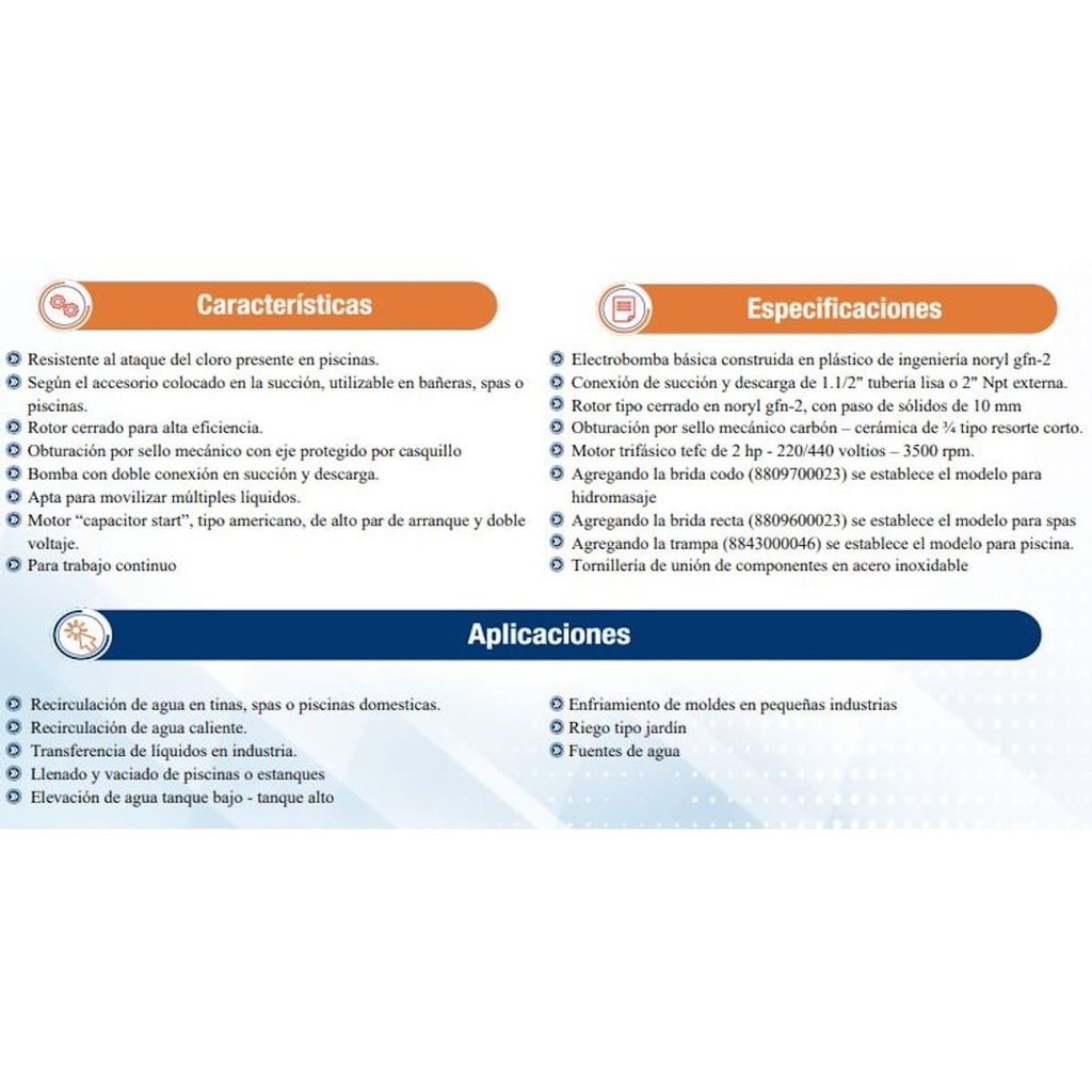 Motobomba Piscina 2Hp 220-440V 3F 2X2" Ihm Aquarium Aba-2Tw IE3