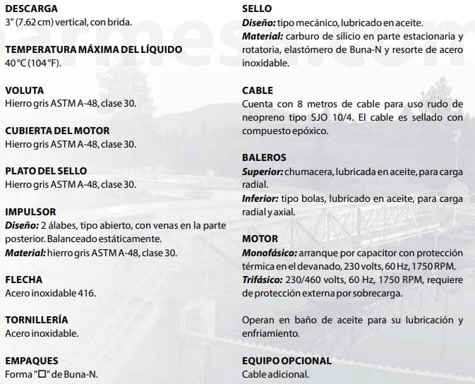 61170011 / Motomba Sumergible  2Hp 3F 220V Barmesa 3SE203SS