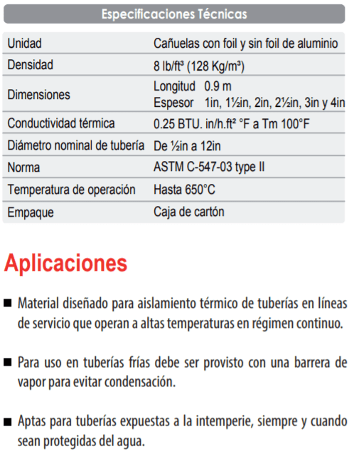 42509057 / Cañuela aislante lana mineral con foil  91 cm    12"X 4"