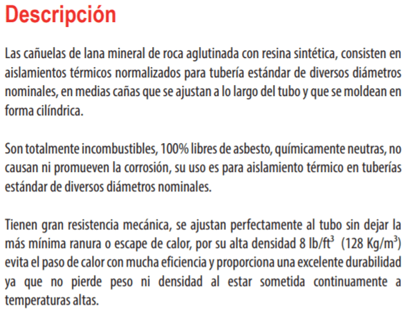 42528001 / Cañuela aislante lana mineral sin foil  91 cm    1/2"X 1"