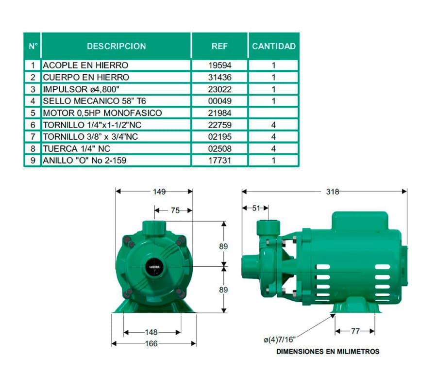 Motobomba Centrifuga 0.5hp 110 220V 1F 1.25x1" Barnes DE 1 5-1