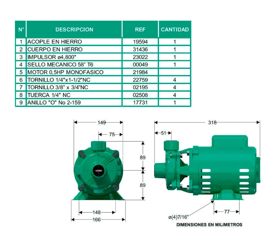 Motobomba Centrifuga 1.5Hp 110-220V 1F 1.5X1.5" Barnes Ee 1.5 15-1