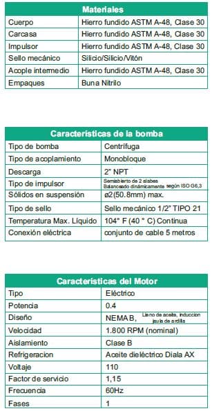 Motobomba Sumergible 0.4Hp 110V 1F 2" Barnes Ne 2 4-1-4-110