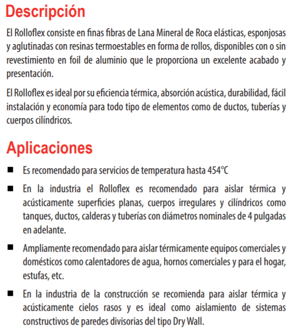 43040005 / Rolloflex aislante lana mineral sin foil    0.61cmx2.44mt 64kg/m3 Espesor 3"