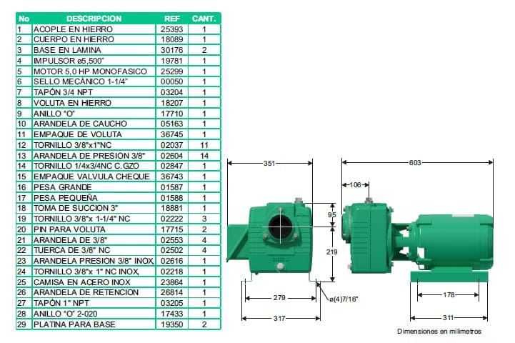 Motobomba Autocebante 5Hp 220V 1F 3X3" Barnes Ae 3 50-1 Ce