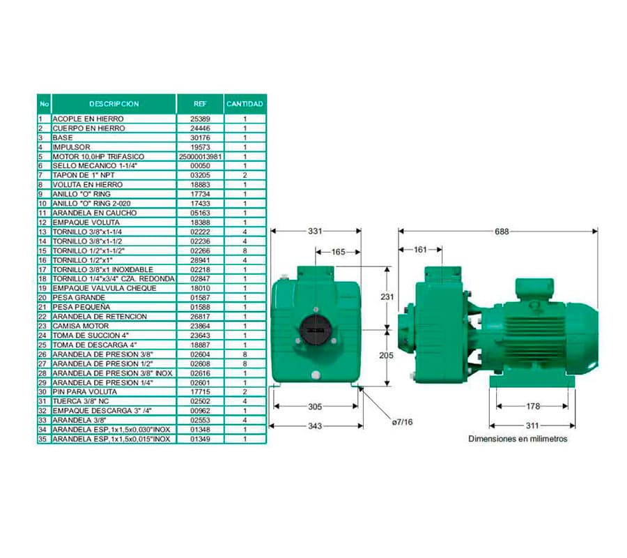 Motobomba Autocebante 10Hp 220-440V 3F 4X4" Barnes Ae 4 100