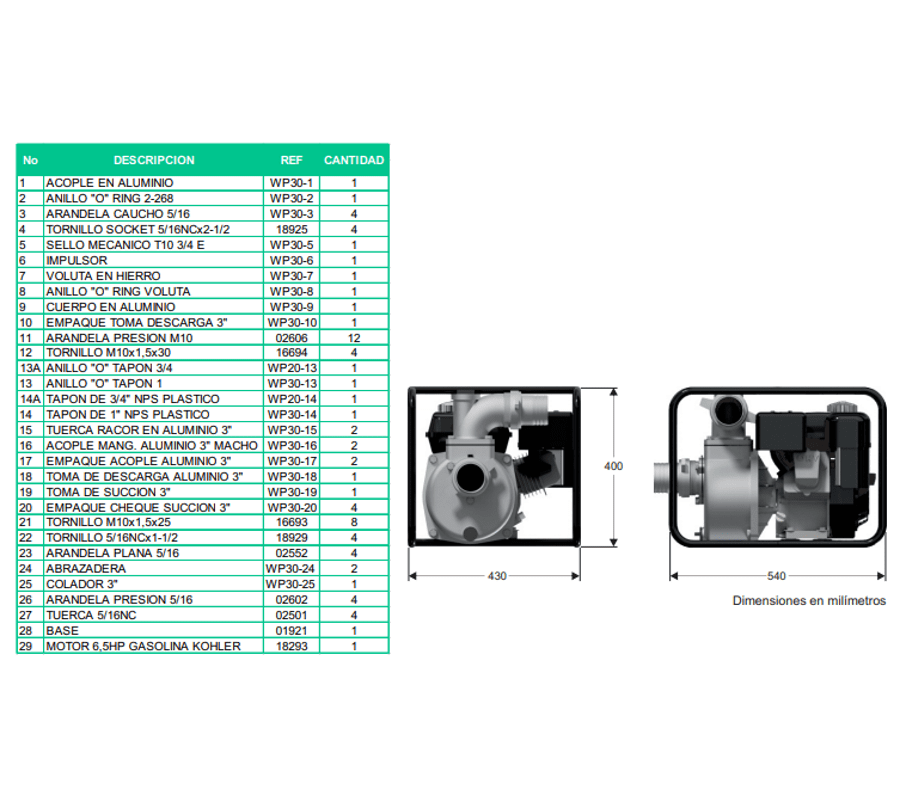 Motobomba Autocebante 6.5Hp Gasolina 3X3" Barnes Aag 3 65 Kl