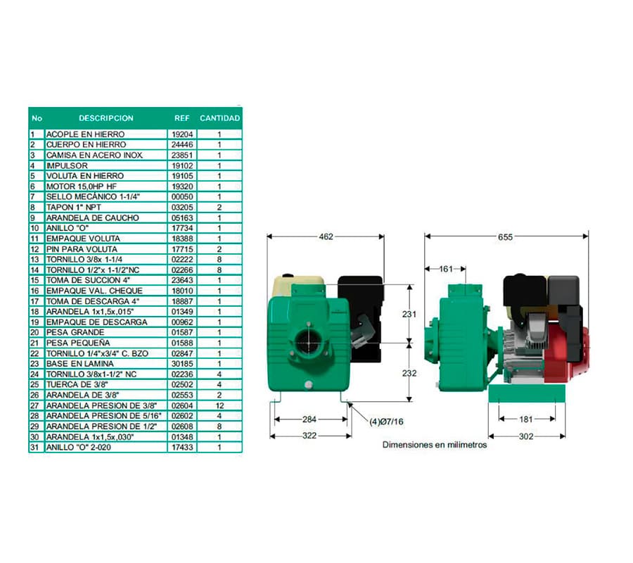 Motobomba Autocebante 15Hp Gasolina 4X4" Barnes Ag 4 150 Hf