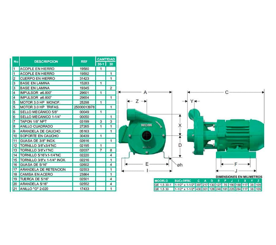 Motobomba Centrifuga 3Hp 220V 1F 1.5X1.5" Barnes Qe 1.5 30-1