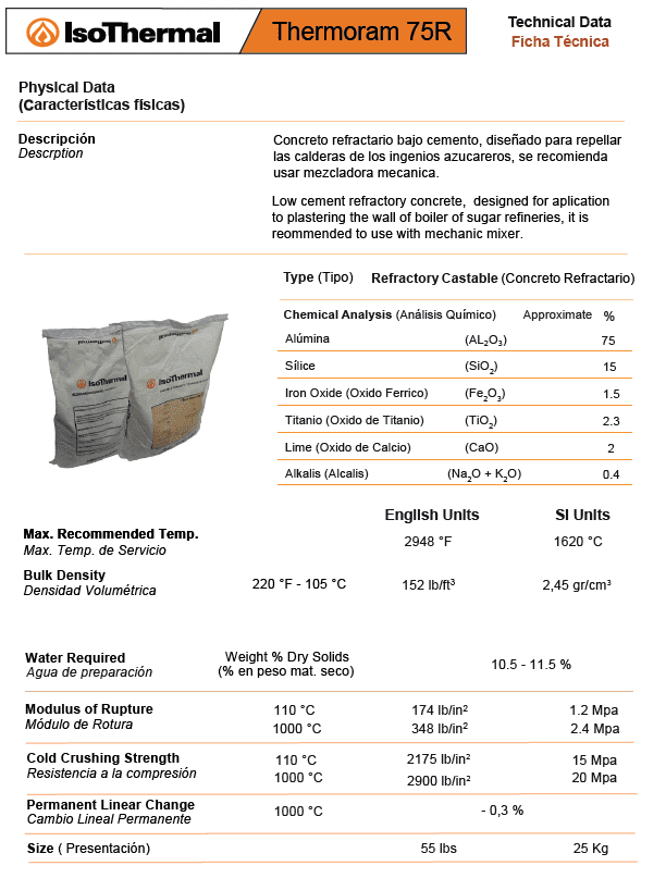 Thermoram-75R - Concreto Silicoaluminoso Isothermal - Refractario 1620 C