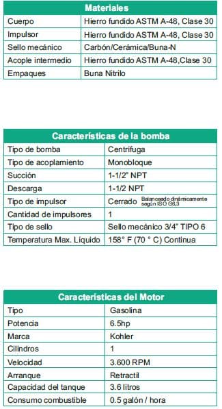 Motobomba Centrifuga 6.5Hp Gasolina 1.5X1.5" Barnes Hg 1.5 65 Kl
