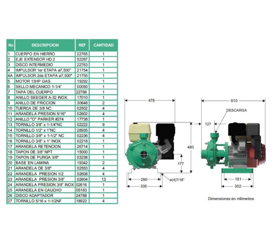 Motobomba Centrifuga 13Hp Gasolina 2X2" Barnes Hg 2 130-2 Hf
