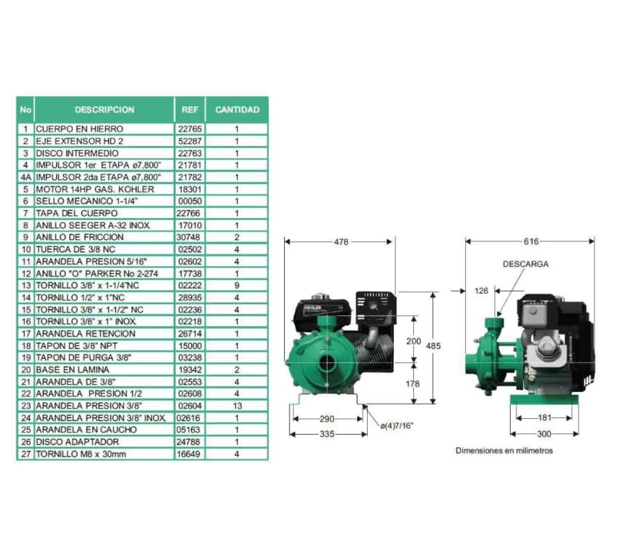 Motobomba Centrifuga 14Hp Gasolina 2X2" Barnes Hg 2 140-2 Kl