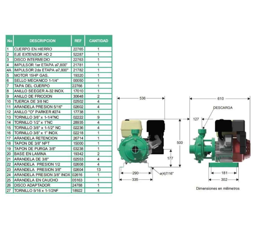 Motobomba Centrifuga 15Hp Gasolina 2X2" Barnes Hg 2 150-2 Hf