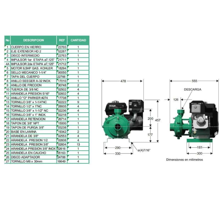 Motobomba Centrifuga 9,5Hp Gasolina 2X2" Barnes Hg 2 95-2 Kl
