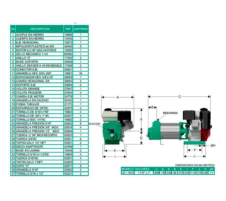 Motobomba Jet 6.5Hp Gasolina 1.25X1" Barnes Jg 1 65-5 Hf