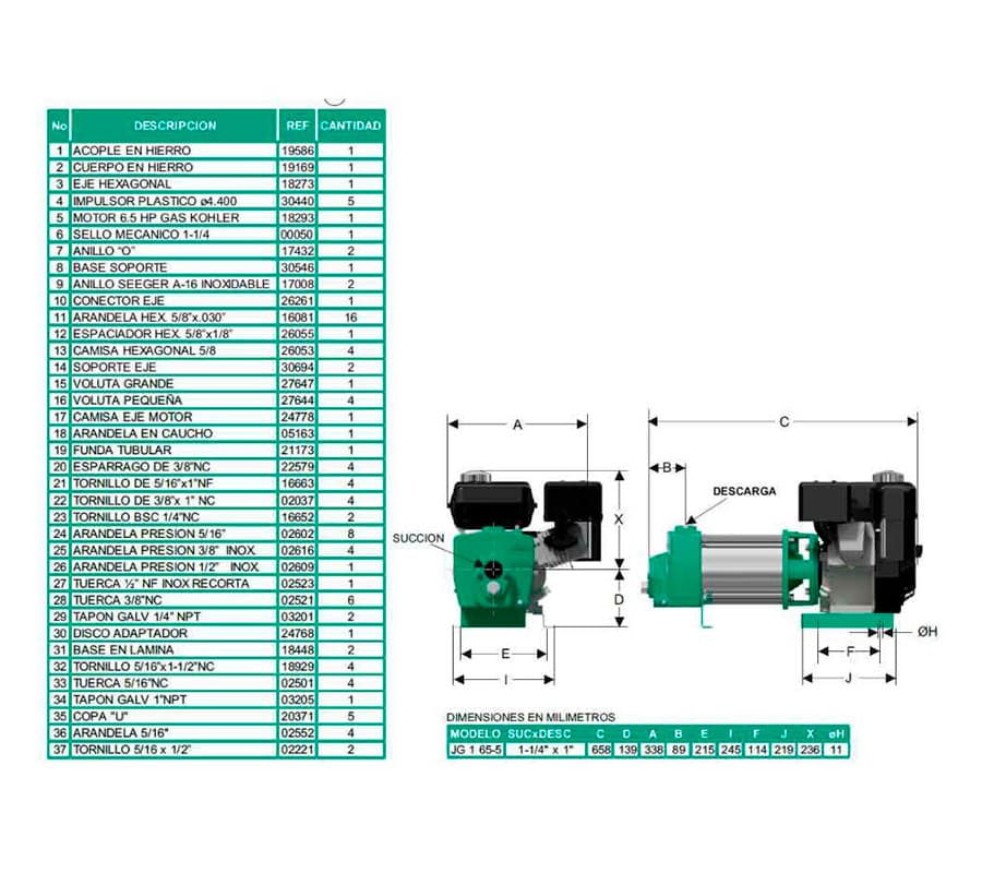 Motobomba Jet 6,5Hp Gasolina 1.25X1" Barnes Jg 1 65-5 Kl
