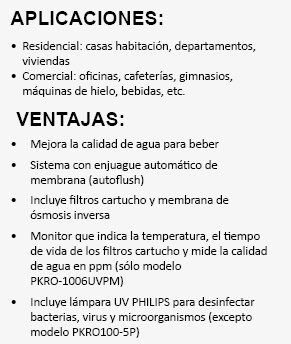 PKRO100-5P / Sistema de Osmosis inversa en punto de uso 5 etapas - 5 micras