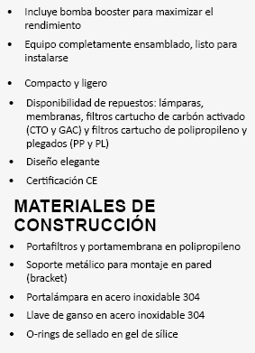 PKRO100-6UVPM / Sistema de Osmosis inversa con UV  6 etapas en punto de uso con medidor